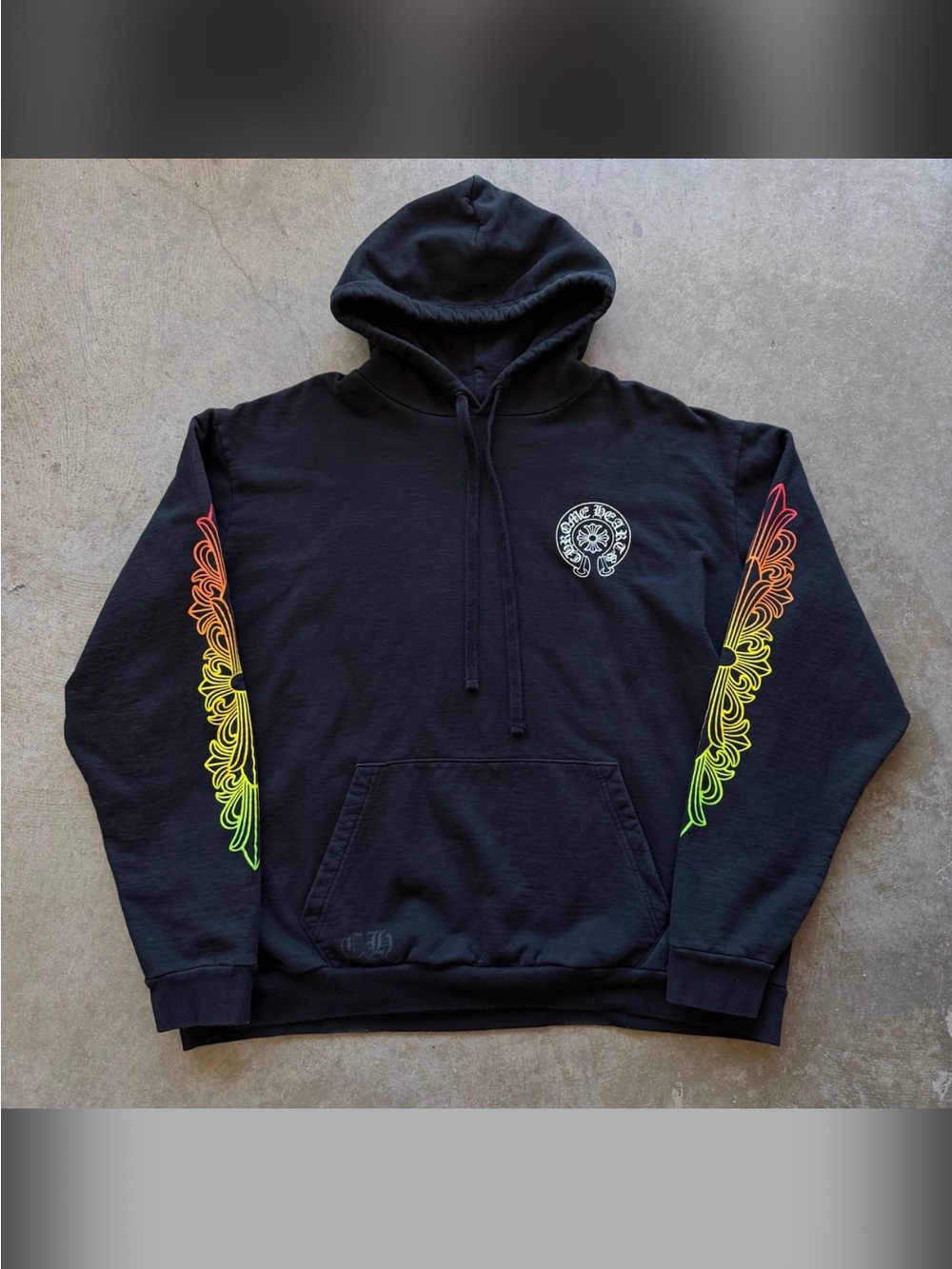 Chrome Hearts Black Hoodie with Rainbow GEADIENT Wing Sleeve Graphics